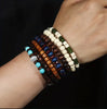 22-Piece Set Vintage Style Bohemian Wooden Beaded Bracelets, Synthetic Turquoise and Cat's Eye Beads, Fashionable Stacking Brace