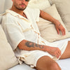 2025 Men's Beach Style Breathable Knitted Set Summer Casual Pure Color Short Sleeve Knit Shirt And Shorts Two-Piece Suit Outfit