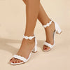 Women's Block Heel Sandals Faux Pearls Decor Flowers Ankle Strap Round Toe Elegant Chunky Heels Minimalist Banquet Wedding Shoes