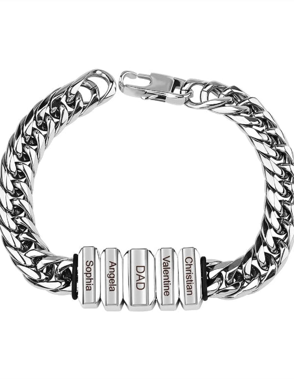Cuban Link Men's Bracelet With Personalized Beads Titanium Steel Engraved Bangle Jewelry For Men Husband Father's Day Gift