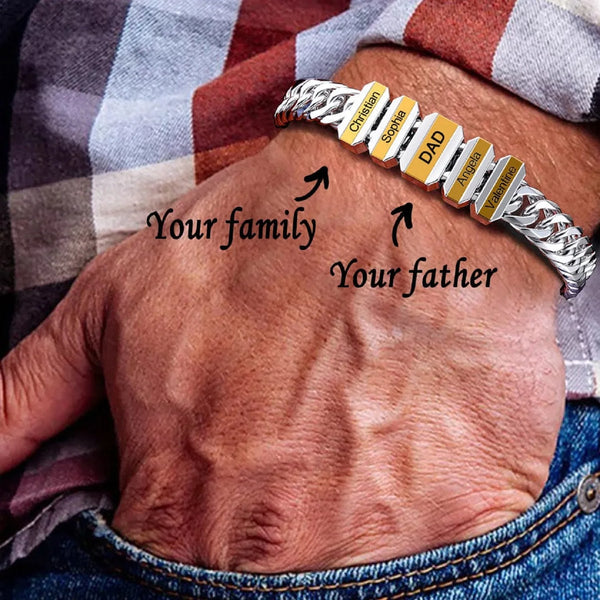 Cuban Link Men's Bracelet With Personalized Beads Titanium Steel Engraved Bangle Jewelry For Men Husband Father's Day Gift