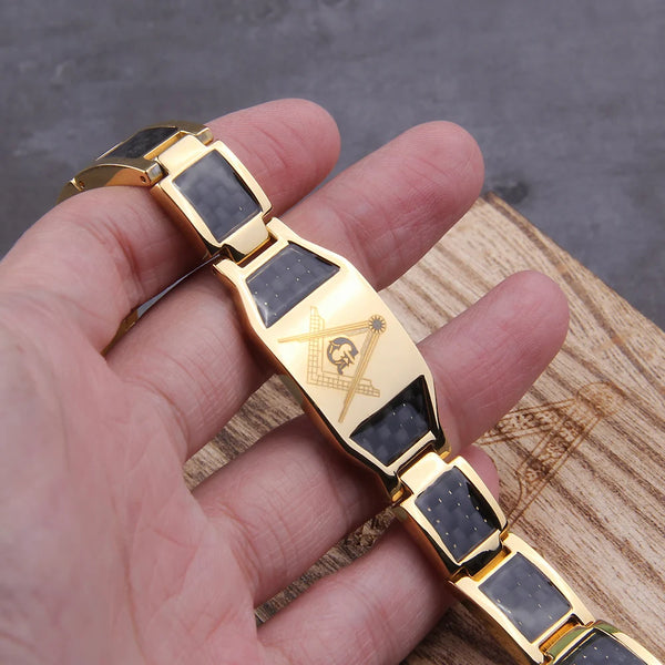 Masonic Black Magnetic Bracelet Men Stainless Steel Hand Chain ID Bracelets Carbon Fiber Magnetic Health Energy Bracelet for Men