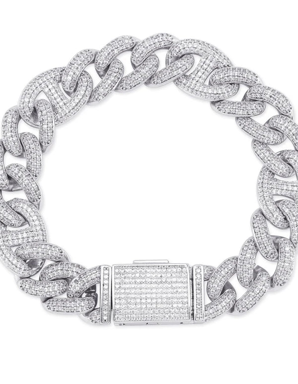 TOPGRILLZ 7-9 Inch New Lock Clasp 14mm Heavy Iced Out Cuban Bracelet Chains Cubic Zircon Link Hip Hop Rock Jewelry For Men Women