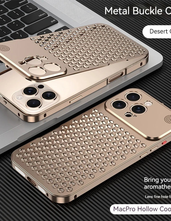 For iPhone 14 15 16 ProMax Metal Heat Dissipation Phone Case 15Pro Aluminum Alloy Aromatic Ultra-thin Shock-absorbing Back Cover