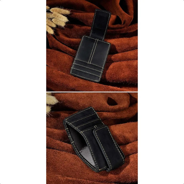 Mens Genuine Leather Cowhide Money Clip Credit Card Case Handy Slim Wallet Magnet A Rfid Black