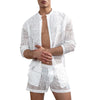 Long Sleeve Shirt set see through Fashion Suit Men'S Comfort Matching Suit Summer Suit Breathable shorts Sportswear Chemise 