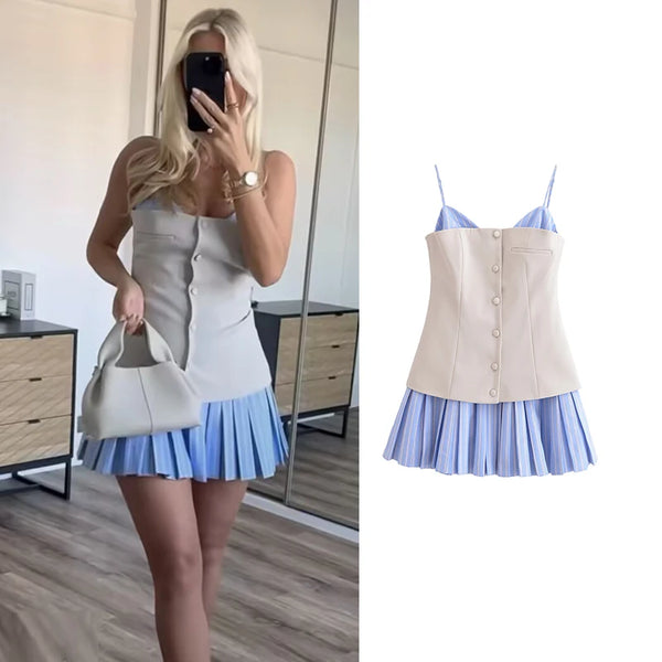 Dresses Women's Summer 2025 New Chic Patchwork Tube Top Slim Mini Elegant Holiday Women's Dress Street Fashion Youth Dress