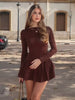 TRAF 2025 Fashion Women Solid Tierred Mini Dresses New Elegant O-neck Long Sleeve Slim Ruffles Party Dress Summer Streetwear