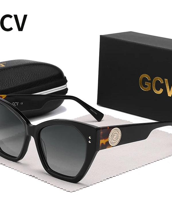 GCV Brand Acetate Appearance Patent Design Women's Butterfly Rectangular Triangle Polarized Sunglasses UV400 Fashion