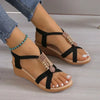 New Style Round Toe Wedge Heel Metal Decorated Fashionable Women's Shoes Flat Wear-resistant Comfortable Casual Sandals