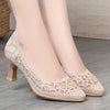 Summer Single Shoes Mesh Breathable Versatile High Heels Women's Shoes Middle-Aged Temperament Pointed Toe Shallow Mouth Shoes