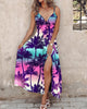Women's Ombre Leaf Eyelet Strap Maxi Dress Elegant Hawaiian Vacation Sleeveless Summer