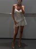 Sequin Ruffles Slip Short Dress Women Sexy Glitter Sleeveless Backless Waist Cinching Irregular Dresses Chic Lady New Partywear