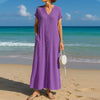 Summer Beach Holiday Maxi Dresses For Women Casual V Neck Short Sleeve Button Shirt Dress Women Loose Long Dress Boho