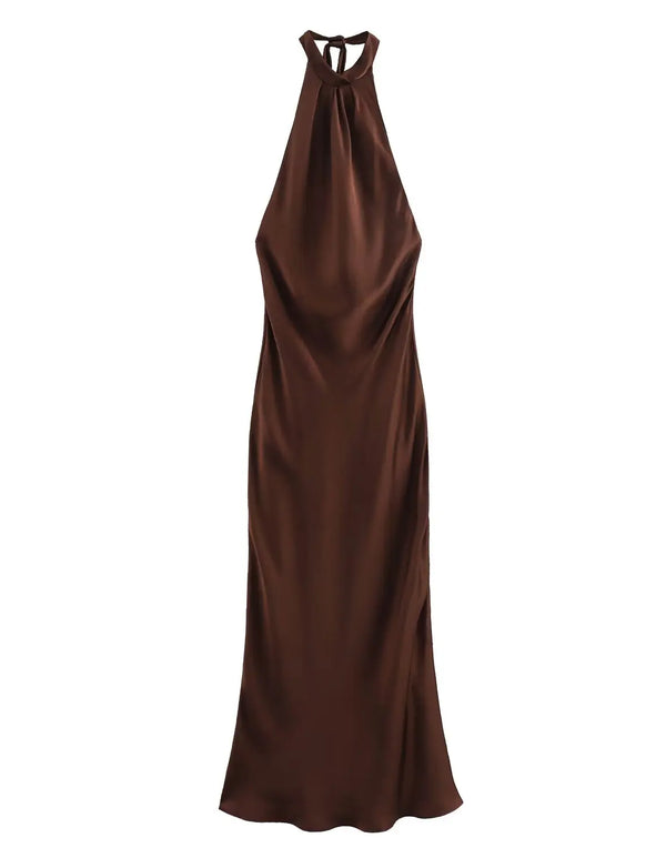 TFMLN Elegant Women Solid Halter Long Dress 2025 Summer Off Shoulder Backless Slim Party Dress Sexy Girls Sleeveless Dresses