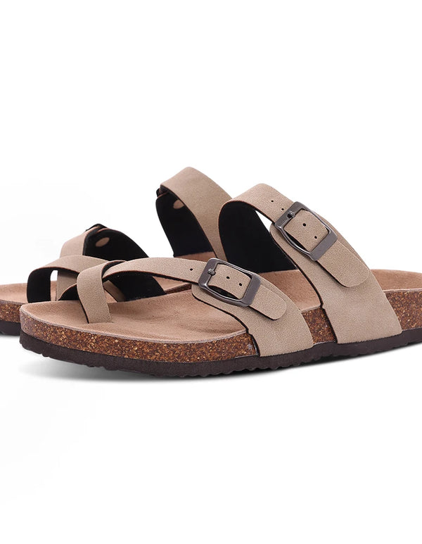 Kidmi Womens Mens Sandals Cushion Footbed Outdoor Adjustable Buckle Cork Footbed Slides for Sandals with Comfor Arch Support