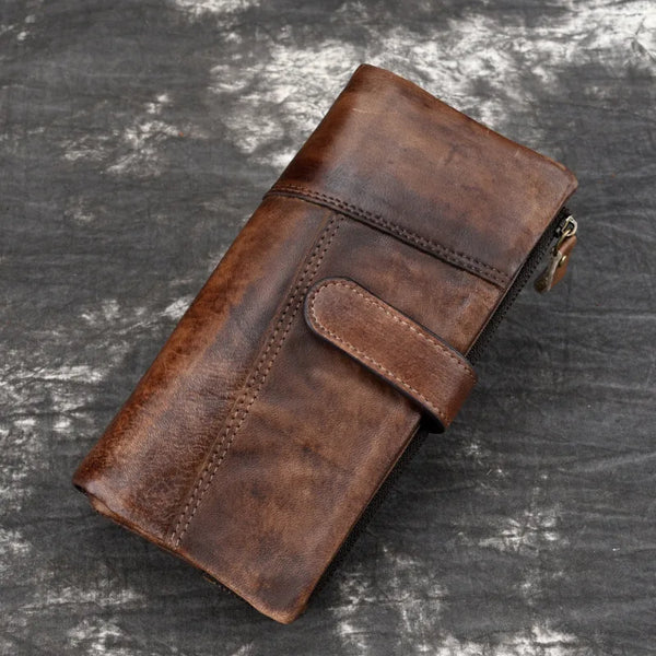 New Retro Genuine Leather Wallet – Stylish Patchwork Long Wallet, Multi-Card RFID Blocking Men’s Wallet