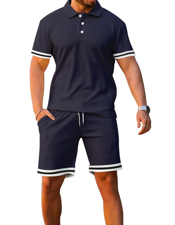 Men's Summer Short Sleeve Suit Polo Shirt Short Sleeve Shorts Athleisure Two-Piece Set Suitable For Everyday Travel