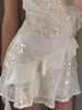 Sequined Ruffled Halter Dress Pleated Layered V-Neck Pile Collar Suspender Sexy Slimming Gown Beach Women Camisole Mini Dresses