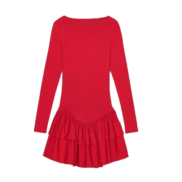 TRAF 2025 Fashion Women Solid Tierred Mini Dresses New Elegant O-neck Long Sleeve Slim Ruffles Party Dress Summer Streetwear