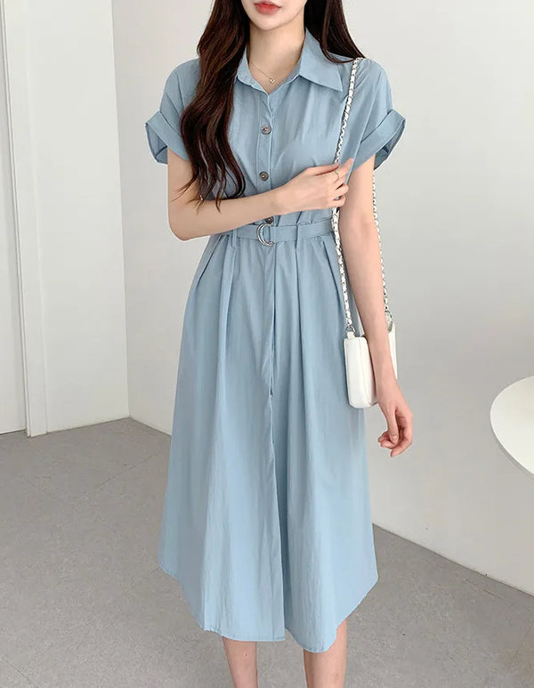 REALEFT Spring Summer Vintage Women's Shirt Dresses Sashes 2025 New Short Sleeve Batwing Sleeve Casual Loose A-line Dress Female
