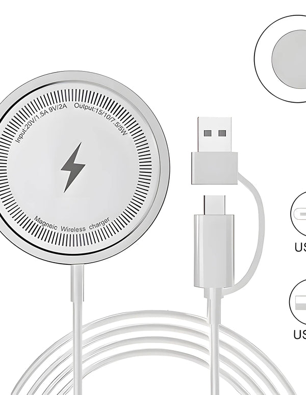 2-in-1 Magnetic Wireless Charger For iPhone 16 15 14 13 12 Pro Max USB Type C Fast Charger Phone Fast Charging Cable Accessories