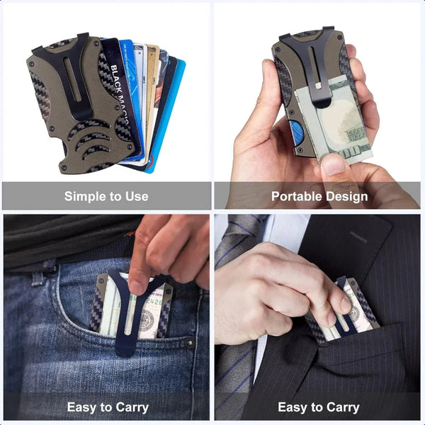 Tactical Wallet Carbon Fiber Wallet Metal Money Clip Wallet RFID Blocking Minimalist Wallet for Men Slim Aluminum Credit Card H