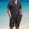 Casual Men s Summer Set Stylish Short Sleeve Button Up Shirt and Comfortable Elastic Waist Shorts in Solid Colors for Beach