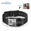 Personalized Mens Photo Bracelet Custom Watchband Wristband Bracelets Black Jewelry Gifts for Grandpa Father Husband Son