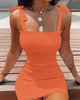 Women's summer camisole printed bow art one line collar strapless strapless waist tight commuting mini sleeveless dress