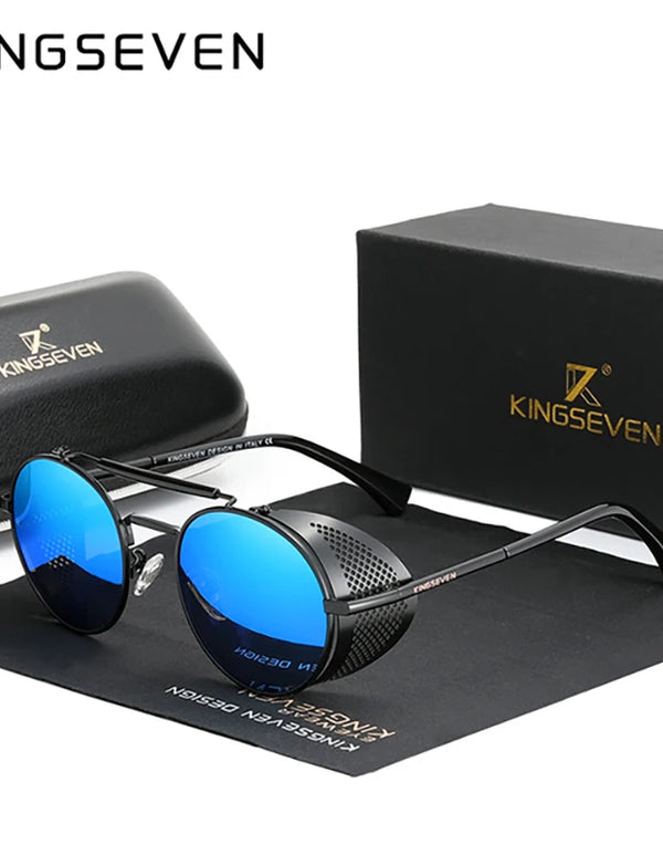 KINGSEVEN Retro Gothic Steampunk Sunglasses Polarized UV400 Men Women Fashion Vintage Eyewear Round Frame Fishing Male Glasses