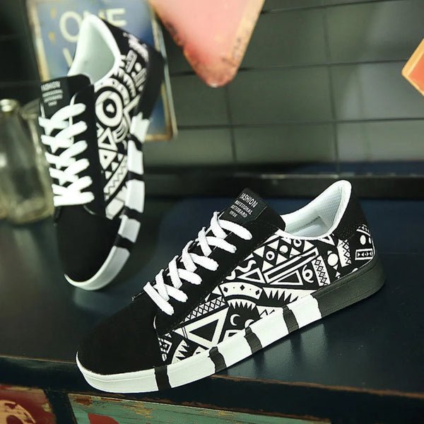 Men's Boho Tennis Shoes Canvas Sport Lace-Up Casual Shoes Leisure Trend Fashion Men Lightweight Spring Summer Platform Sneaker