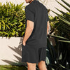 Men s Casual Two Piece Linen Outfit with Short Sleeve Button-up Shirt and Elastic Waist Shorts in Solid Color