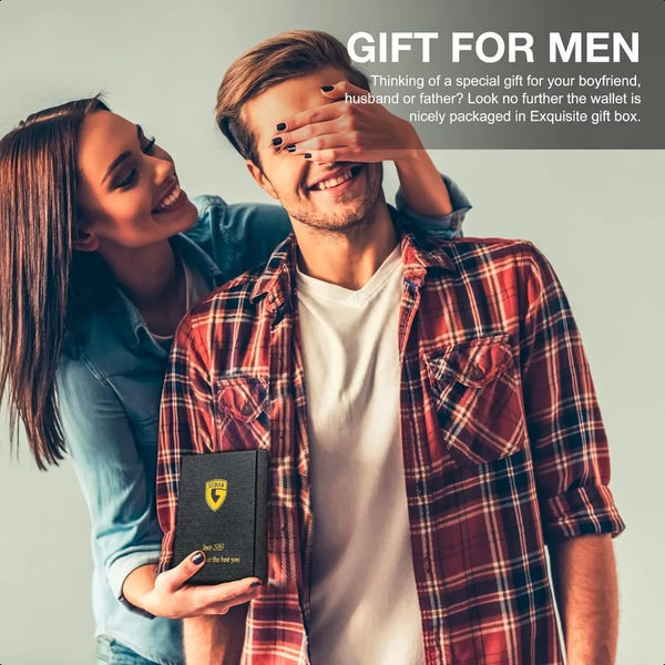 GSOIAX Mens Slim Wallet for Men Minimalist Genuine Leather Carbon Fiber Rfid Blocking Bifold Credit Card Holder With Gift Box C