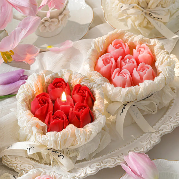 Mother's Day romantic bouquet candle gift box hand gift handmade scented tulip rose flower candle