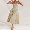 Summer Women Elegant Sleeveless Backless Pleated Dresses Lady Sexy Solid Sling Midi Dress 2024 Female Party Evening A-line Robes
