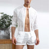 Long Sleeve Shirt set see through Fashion Suit Men'S Comfort Matching Suit Summer Suit Breathable shorts Sportswear Chemise 