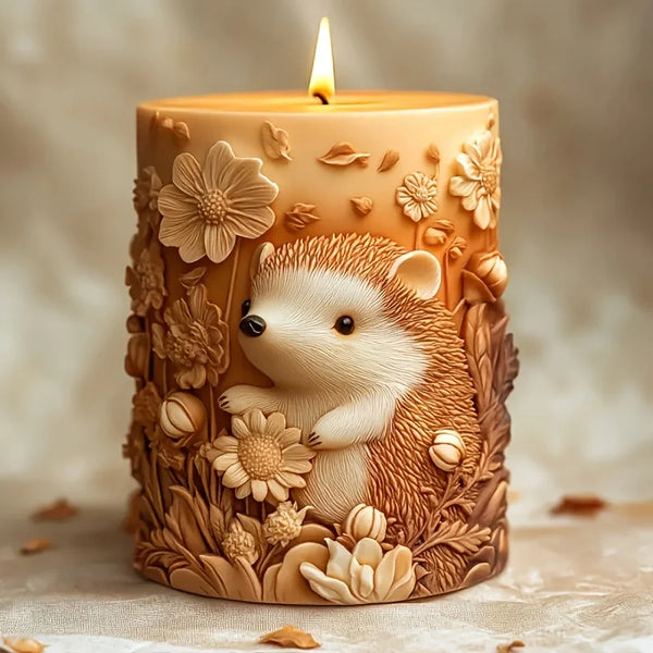 Cute hedgehog relief cylindrical candle silicone mold flower hedgehog relief cylindrical resin mold hedgehog relief gypsum molds