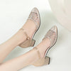 Women Closed Toe Sandals Women's Hollow Flat Mid Heel Women's Chunky Heel  PU Leather Shoes Hollow Mesh Soft Bottom Mom Shoes