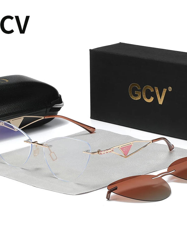 GCV Brand new Women 2 In 1 Polarized Sunglasses Anti blue light glasses butterfly frame multifunctional Medical applicability