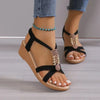 New Style Round Toe Wedge Heel Metal Decorated Fashionable Women's Shoes Flat Wear-resistant Comfortable Casual Sandals