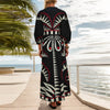 Women's 2025 Spring Bohemian Printed Tie High Waist  Long Sleeve V-Neck  Fashion Waist Dresses