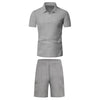 Men'S Short Sleeved Shorts Casual Set Summer Waffle Solid Color Casual Loose Collar T-Shirt Set Men Fitness Sports Clothes