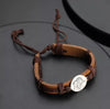 Custom Men's Round Photo Engraved Tag Bracelet Brown Leather Strap Stainless Steel Bracelets Personalized Photo Men's Jewelry