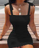 Women's summer camisole printed bow art one line collar strapless strapless waist tight commuting mini sleeveless dress