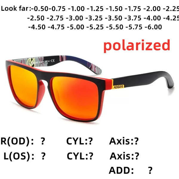 Outdoor Sport Square Myopia Lens Prescription Sunglasses Men Polarized Driving Anti-Glare Myopes Lunettes 0 -0.5 -0.75 To -6.0