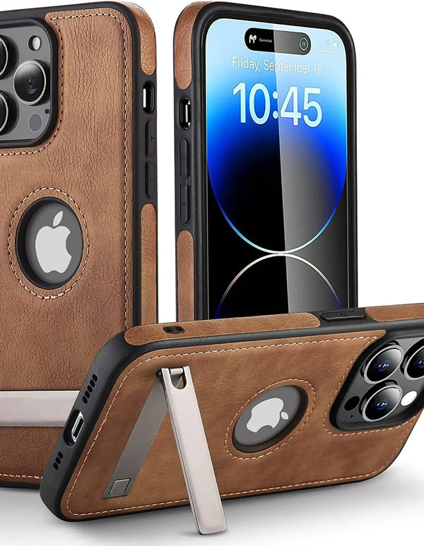 Leather Kickstand Phone Cases for iPhone 15 13 Pro Max 14 Plus 12 11 Mobile Case Shockproof Flexible Soft Grip Luxury Back Cover