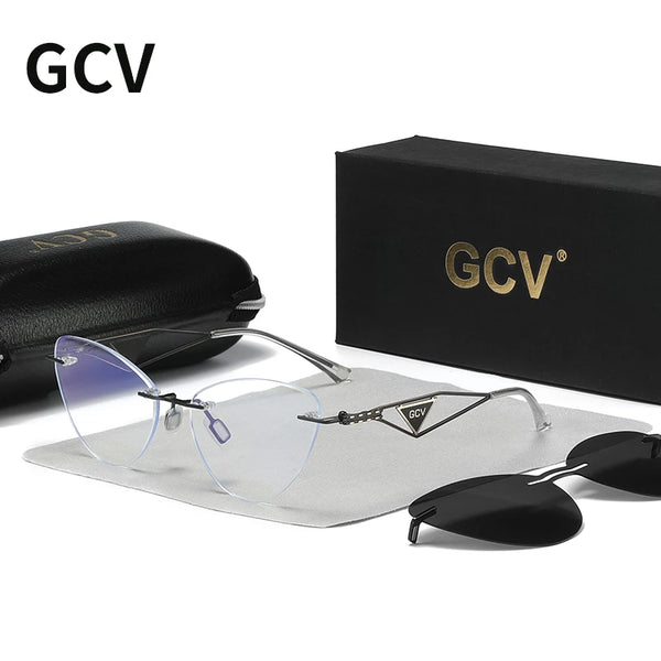 GCV Brand new Women 2 In 1 Polarized Sunglasses Anti blue light glasses butterfly frame multifunctional Medical applicability