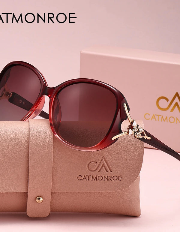 CATMONROE 1pcs Luxury Brand Women Sunglasses Exquisite Wine Red Mirror Frame Fox Style Adorned UV400 Travel Polarized Sunglasses