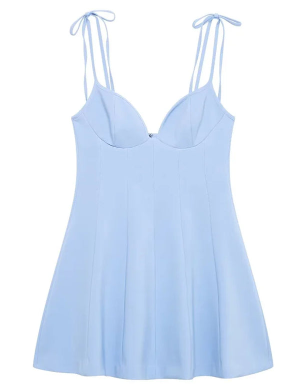 TRAF Women's Blue Slip Dress Summer 2025 Woman Elegant Butterfly Corset Resort Short Dresses Bow Sleeveless Backless Vestido 066